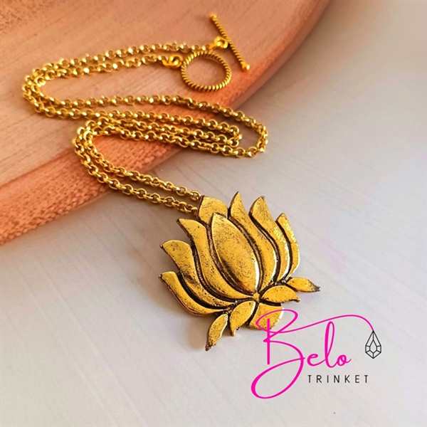 Antique golden lotus Chain necklace pendant