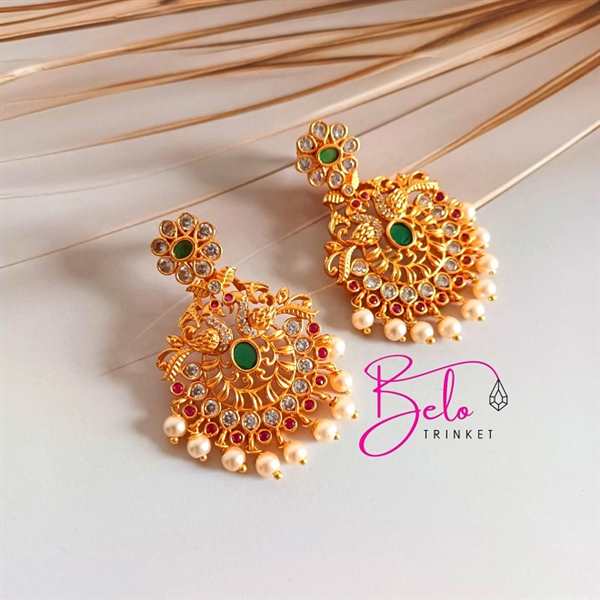 CZ golden green maang tikka set