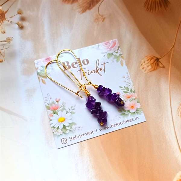  Dainty Amethyst gemstone handmade golden earrings