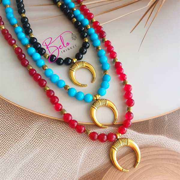 Dainty black onyx gemstone beaded necklace set