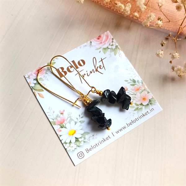  Dainty black onyx  gemstone handmade golden earrings