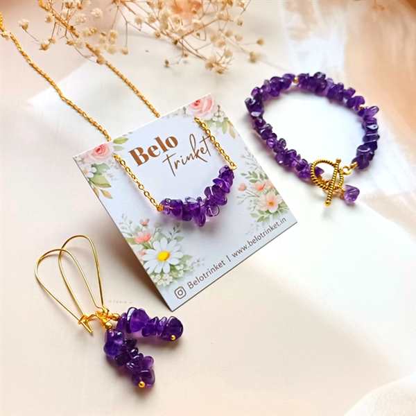  Dainty natural  amethyst crystal golden Necklace