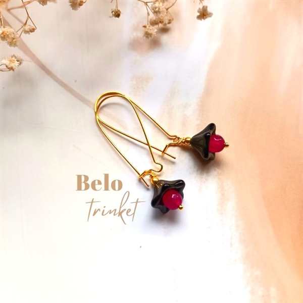 Dainty pink gemstone handmade golden earrings