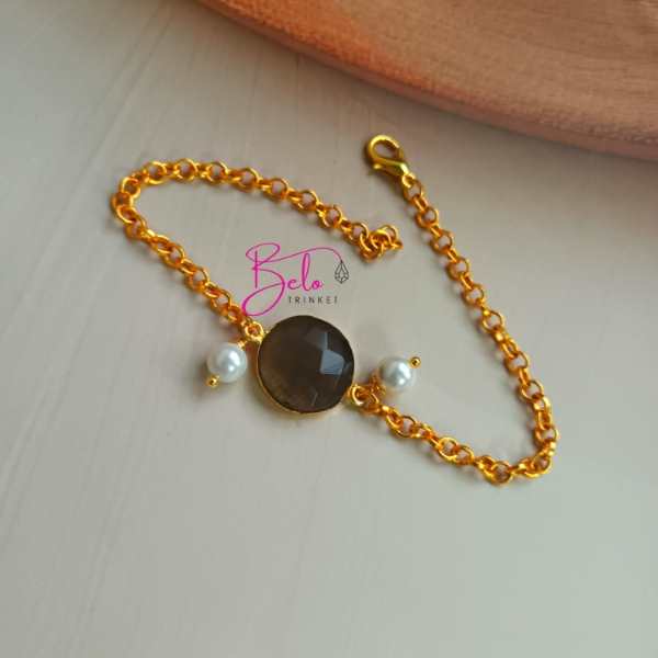 Dainty smoky quartz  golden handmade bracelet