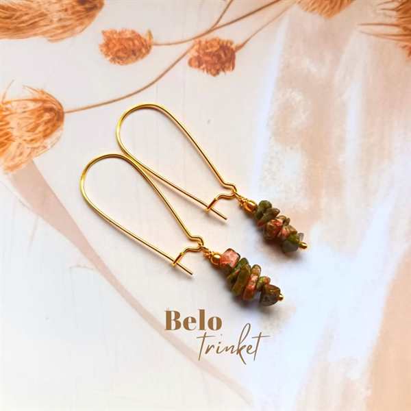  Dainty unakite Crystal gemstone handmade golden earrings