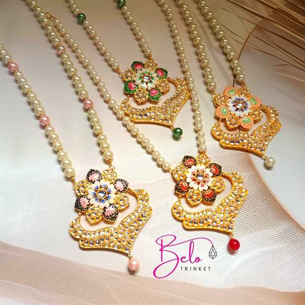 Festive golden pearl necklace earrings set