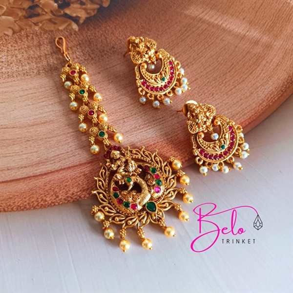 Goddess golden red maang tikka set