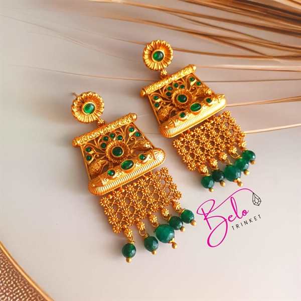 Green bridal gemstone party wear necklace set